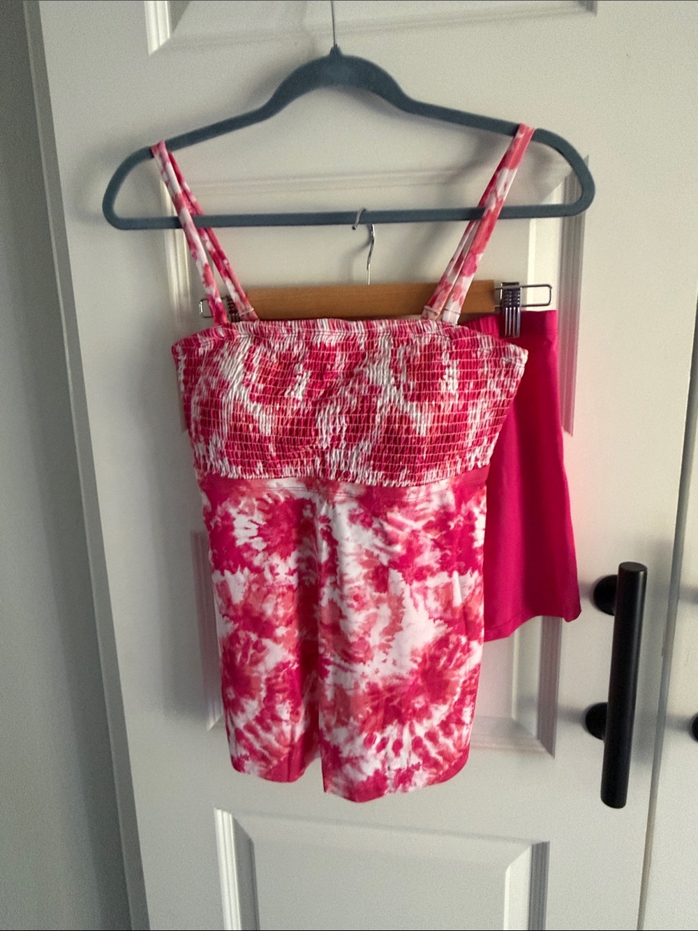Pink White Tie-Dye Smocked Tankini size 10
